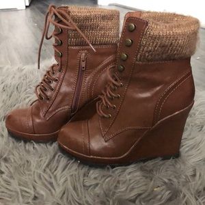 Brown wedge boots